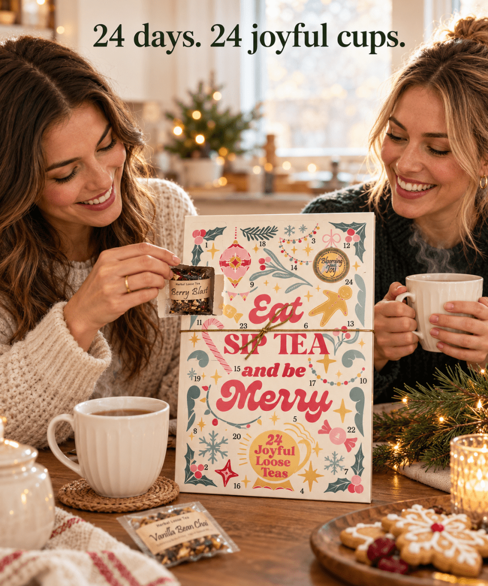 Festive Tea Advent Calendar | 24 Hand-Selected Teas – Eat, Sip, Tea & Be Merry - Blooming With Joy Tea Co.