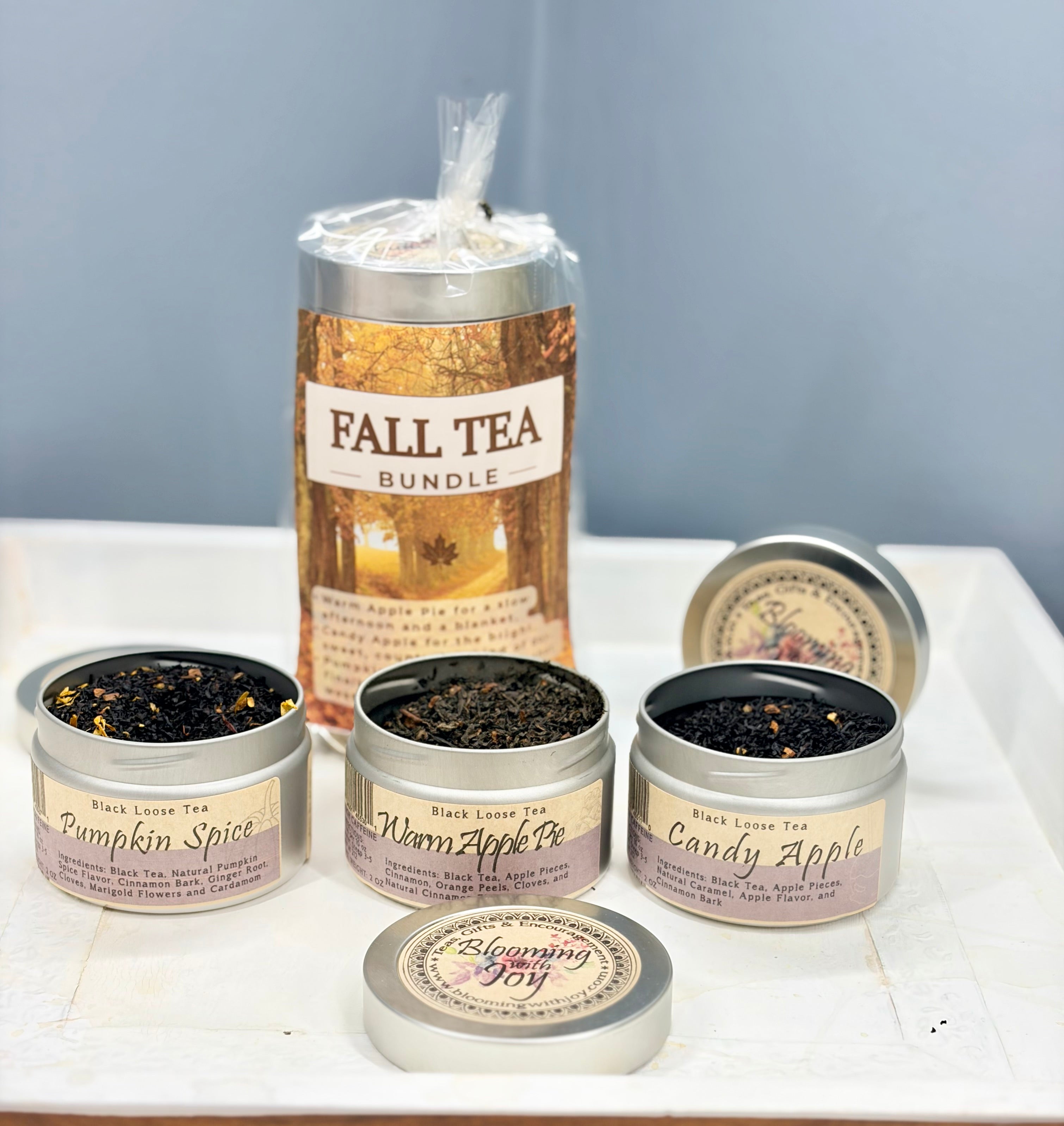 Fall Tea Bundle with Warm Apple Pie, Candy Apple, and Pumpkin Spice loose leaf black tea