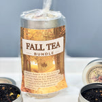 Pumpkin spice loose leaf tea with cinnamon bark and cardamom in a ceramic cup