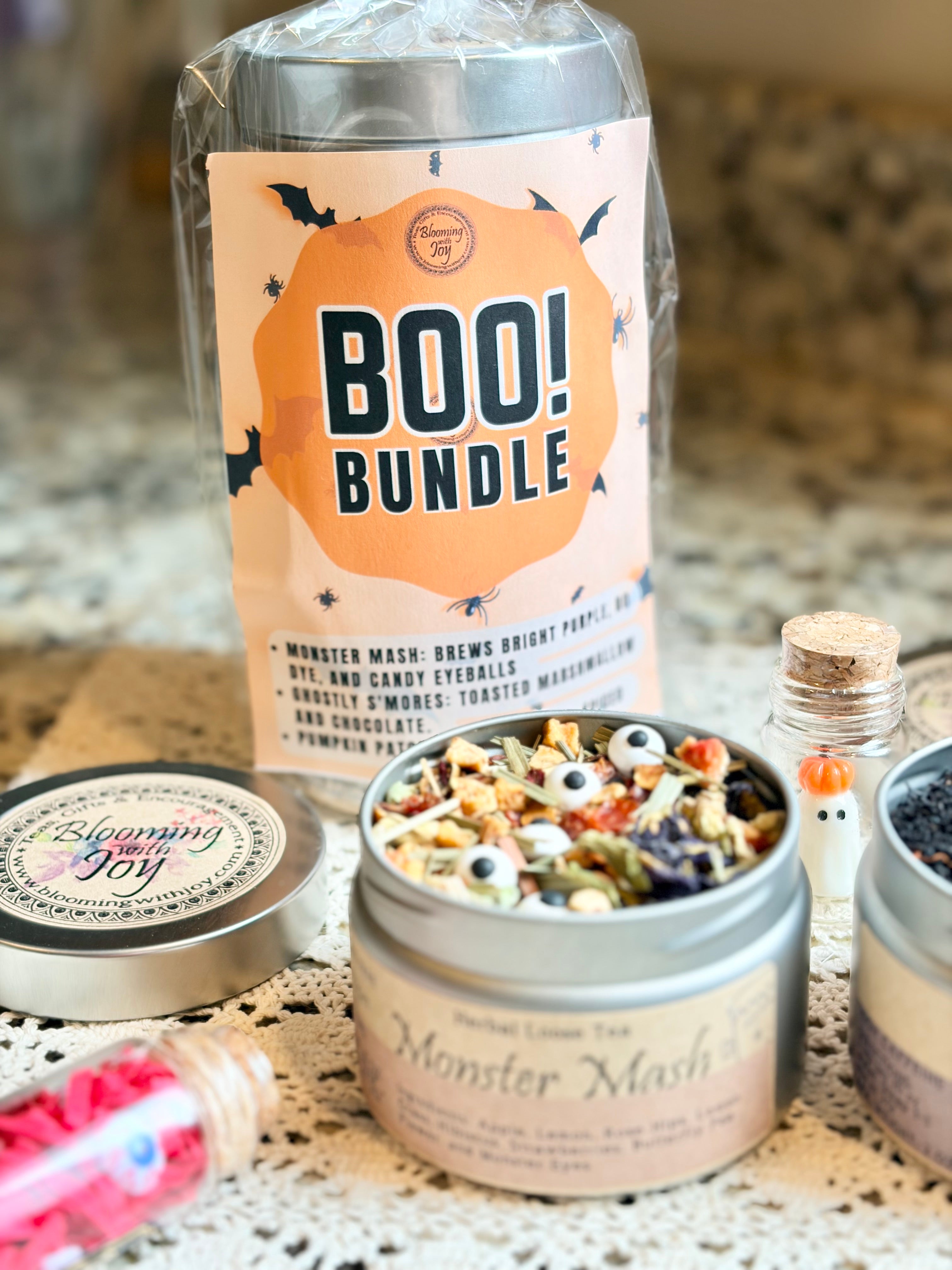 Halloween tea gift set in a purple ghost tote boo basket