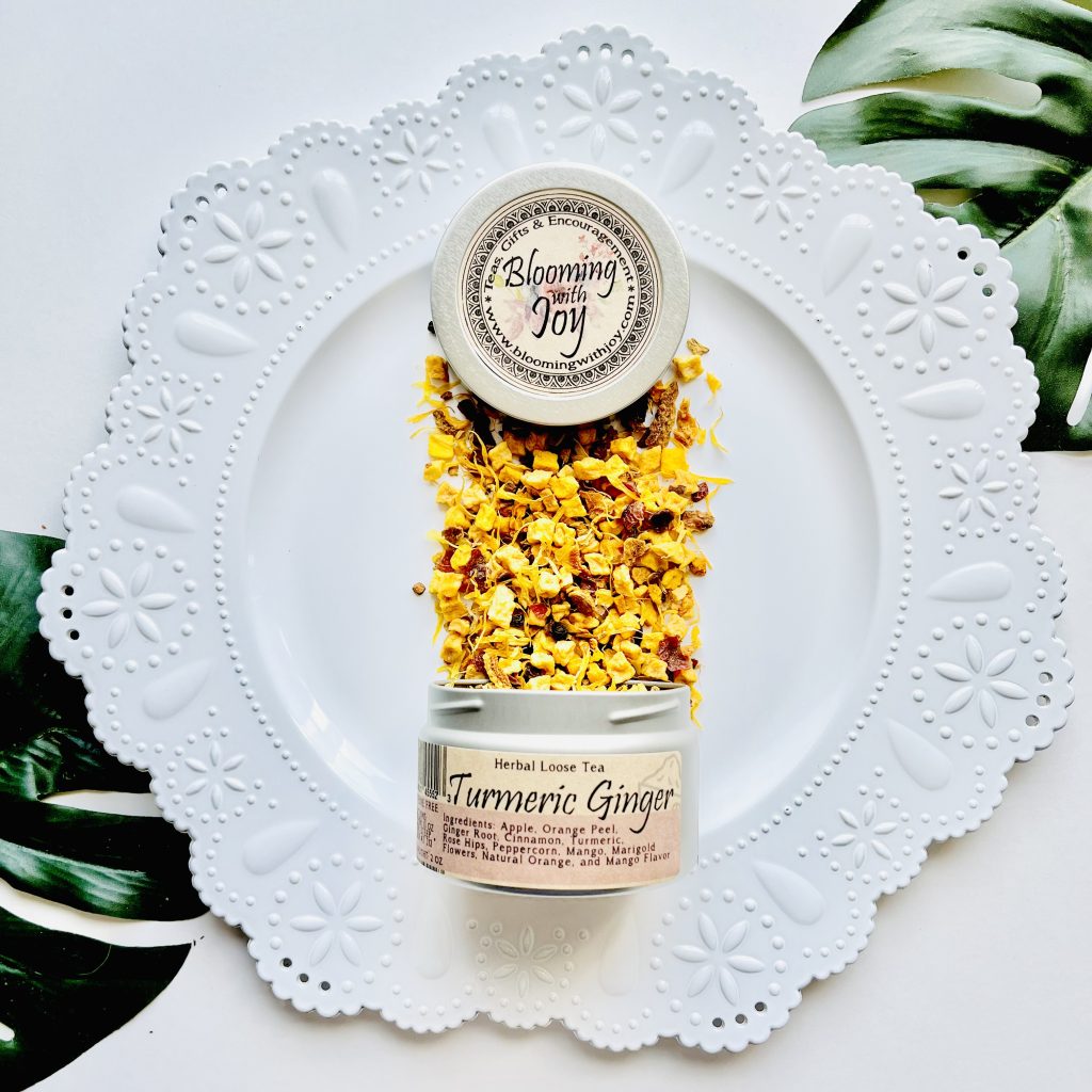 Discover the sunny flavors of Turmeric Ginger Tea β a caffeine-free blend infused with turmeric, ginger, mango, and orange. Order now and enjoy a cup of sunshine with every sip!